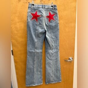 Free People Women's Denim Jeans with Red Star Accents